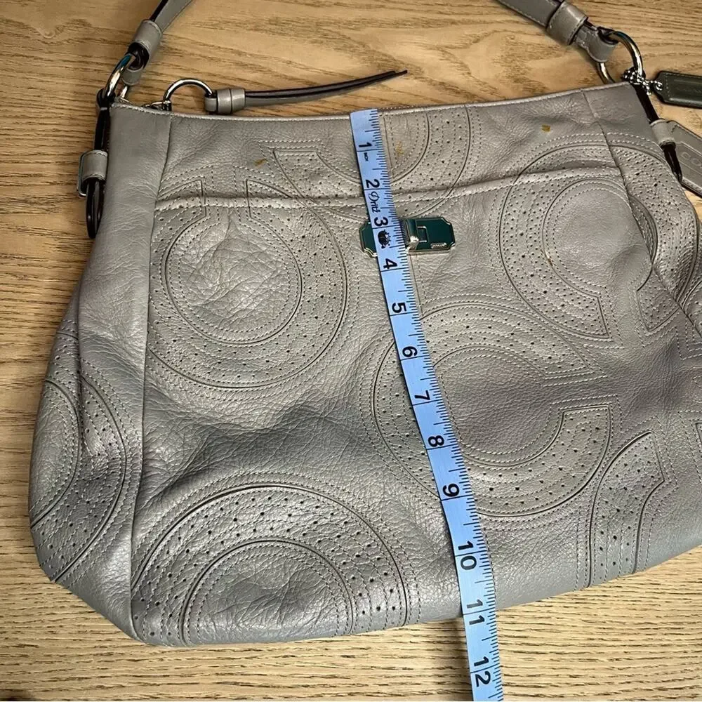 COACH Madison Leather Hobo Bag Stitched Monogram Gray Women’s Purse